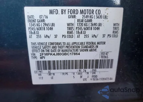 2016 Ford Edge Sel z USA, uszkodzony, nr VIN 2FMPK4J80GBC17864